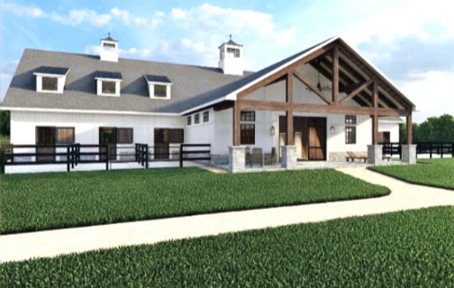 Remington Run horse barn rear exterior 3D rendering by Sustainable Stables