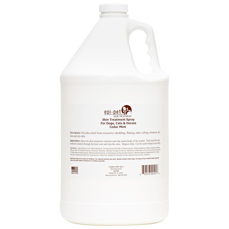 One-gallon bottle of Epi-Pet Skin Treatment Spray in Cedar Mint, labeled for use on dogs, cats, and horses