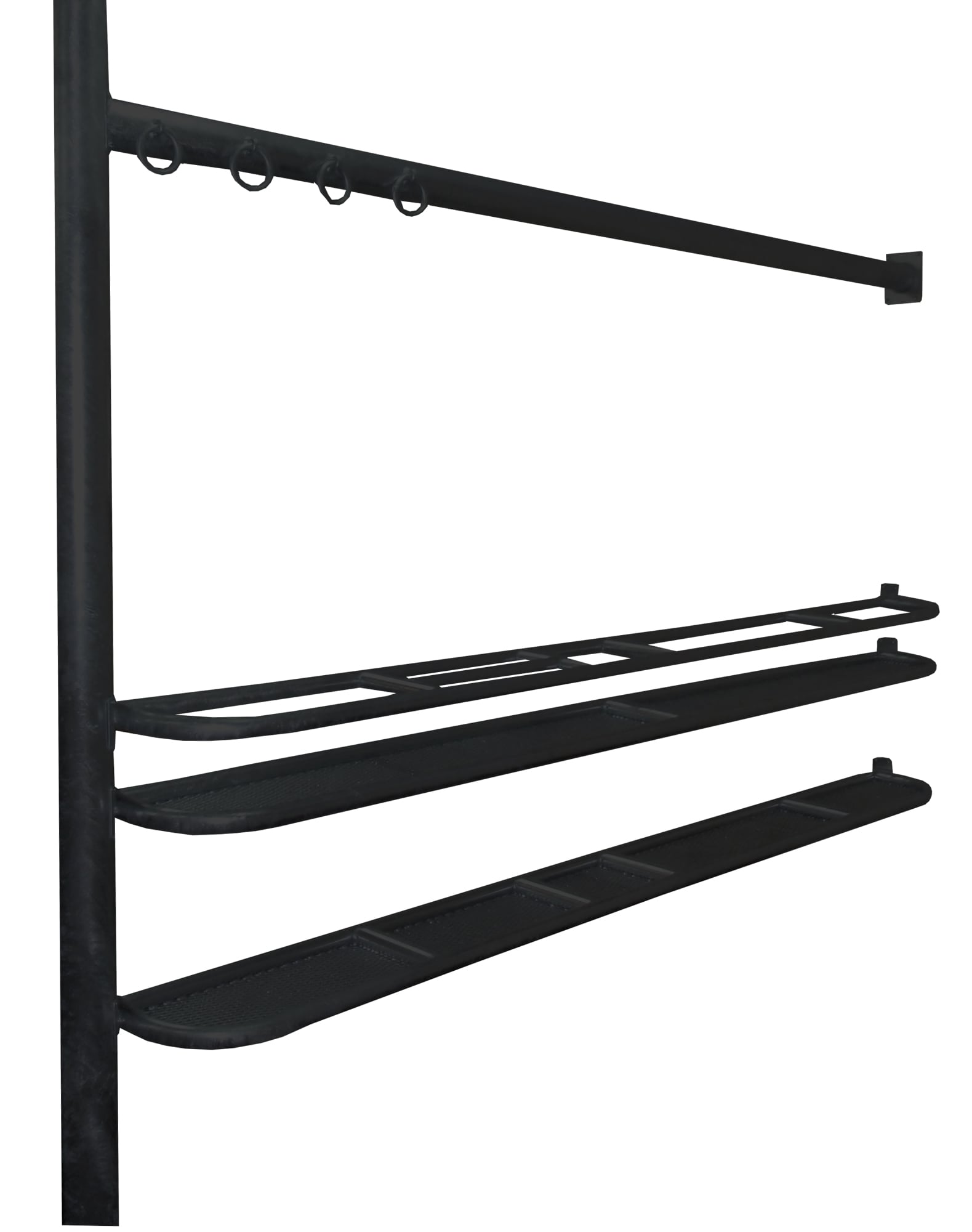 System Equine wash stall posts, tie ring and shelving package in a powder-coated painted finish