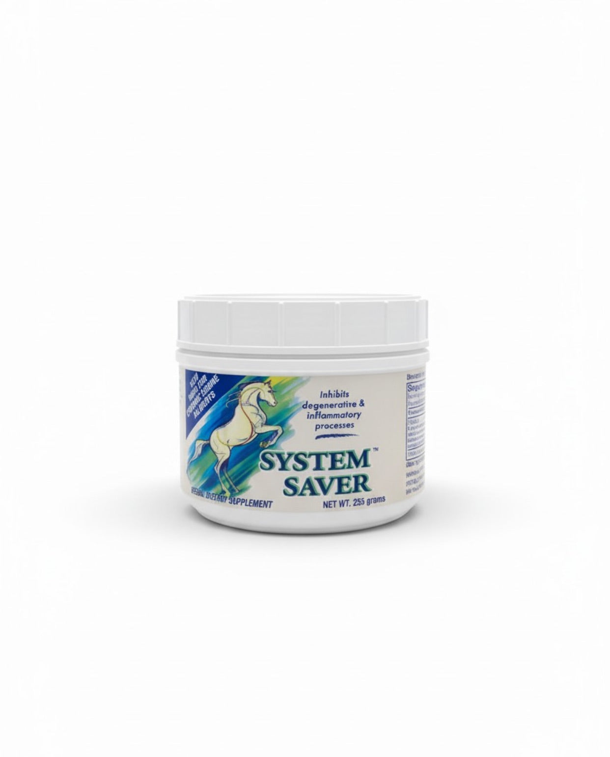 Equine System Saver horse supplement container alternate view showing botanical joint and recovery formula
