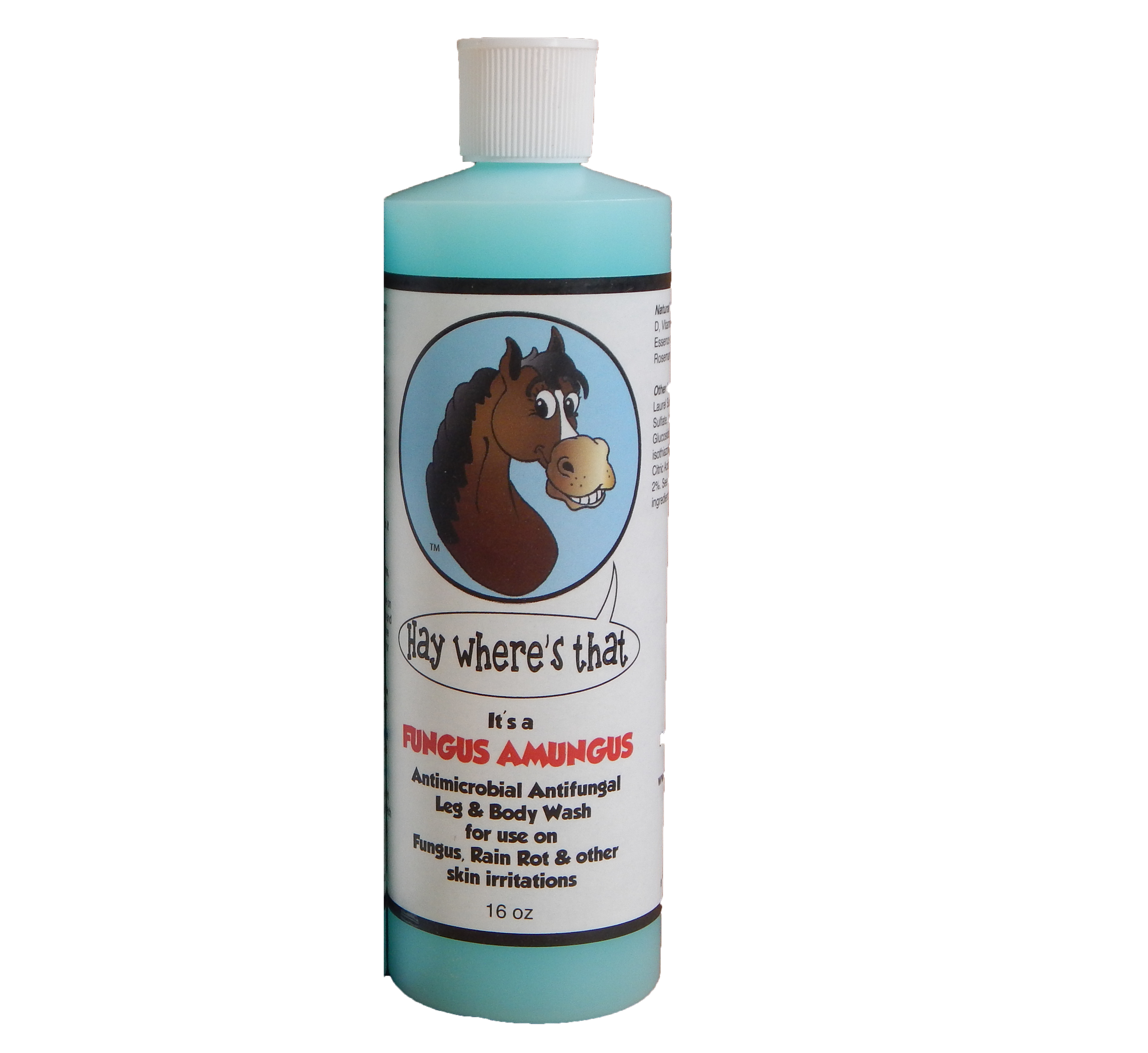 16 oz bottle of It's A Fungus Amungus antimicrobial antifungal leg and body wash for horses