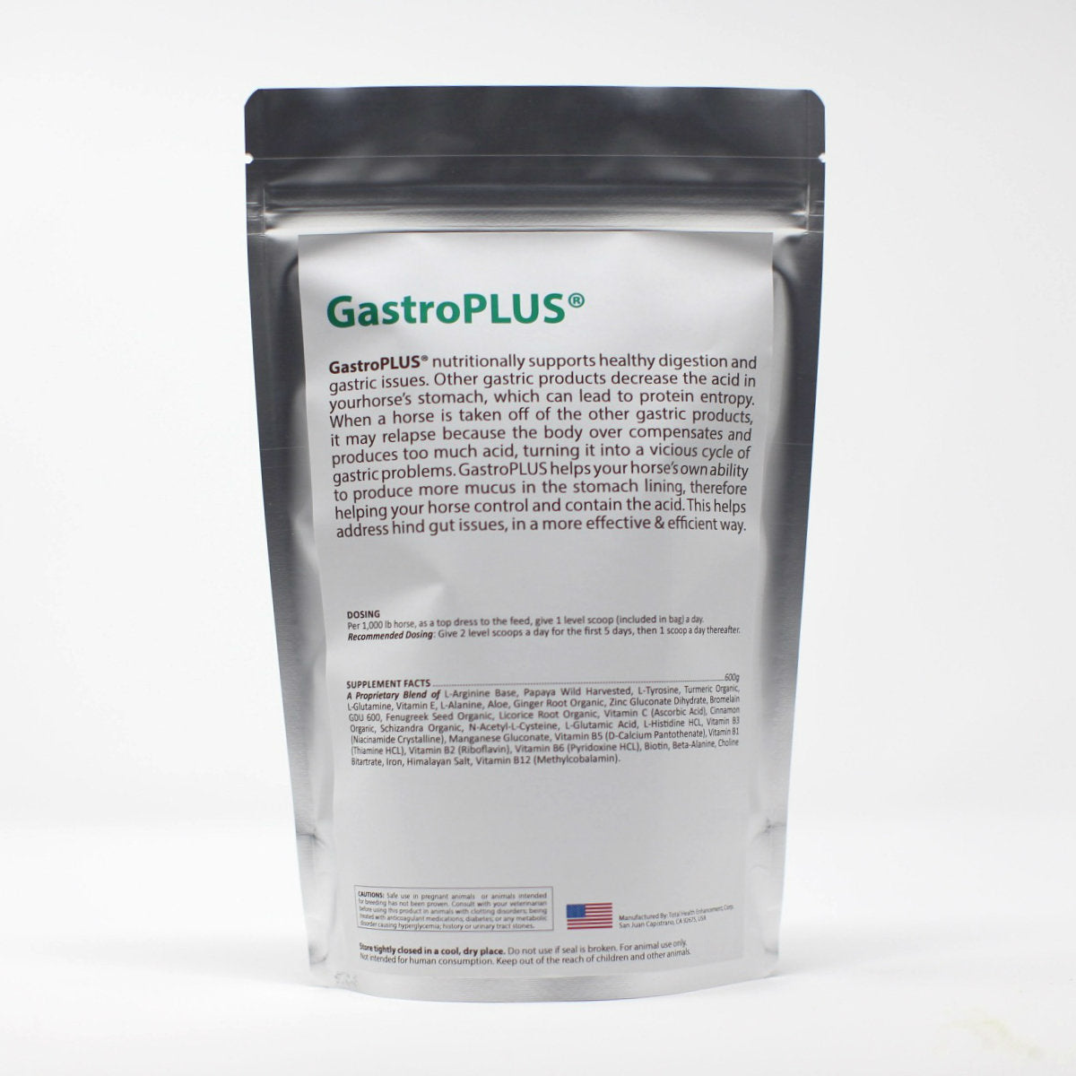 GastroPLUS back label showing proprietary amino acid vitamin and mineral ingredient blend