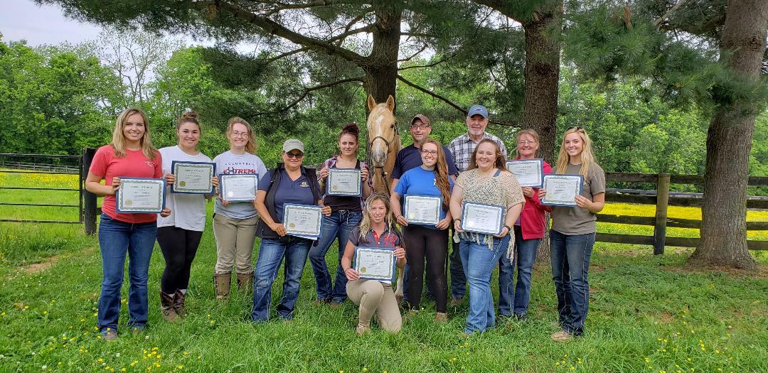 Therasage EMC equine massage certification class working with a horse