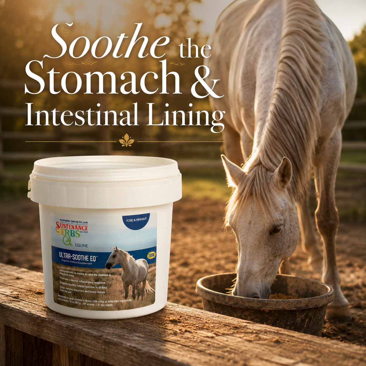 Ultra-Soothe EQ ingredient and benefit detail for equine gut health