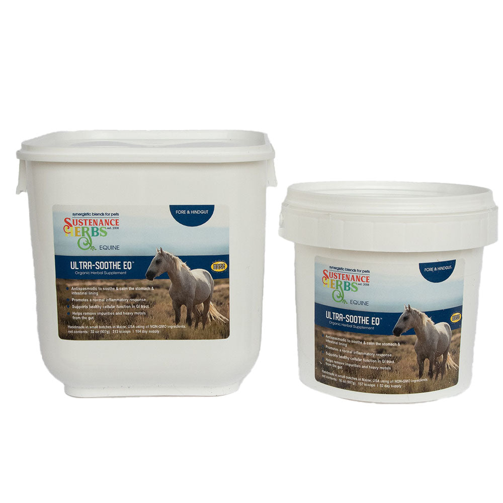 Ultra-Soothe EQ paired with EWB Once Daily equine wellness blend from Sustenance Herbs