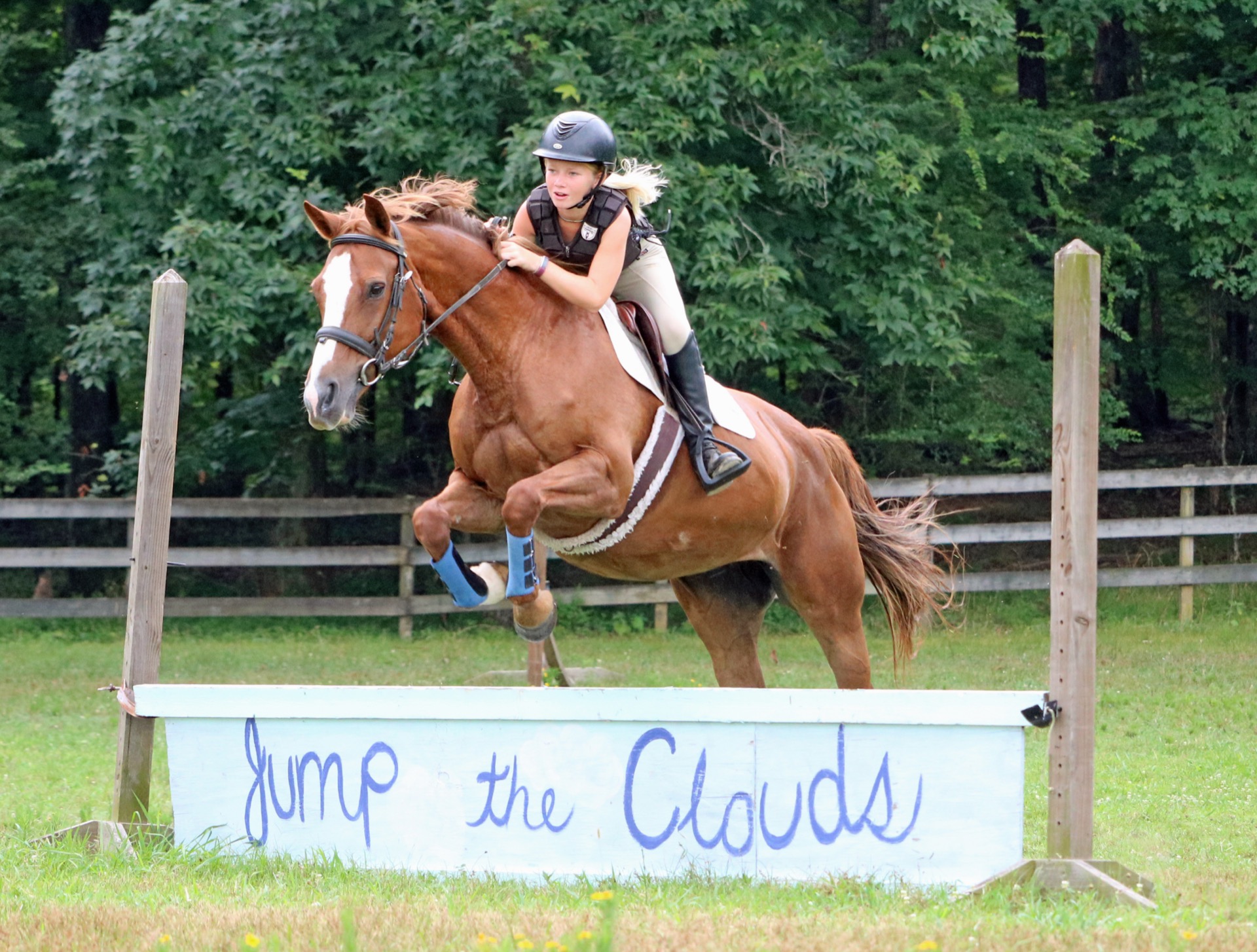 English hunt seat camper jumping fences in the Hunt Club ring at Valley View Ranch