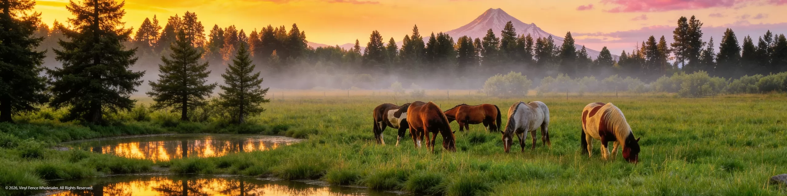 Vinyl Fence Wholesaler white vinyl horse fence panorama around a green horse pasture