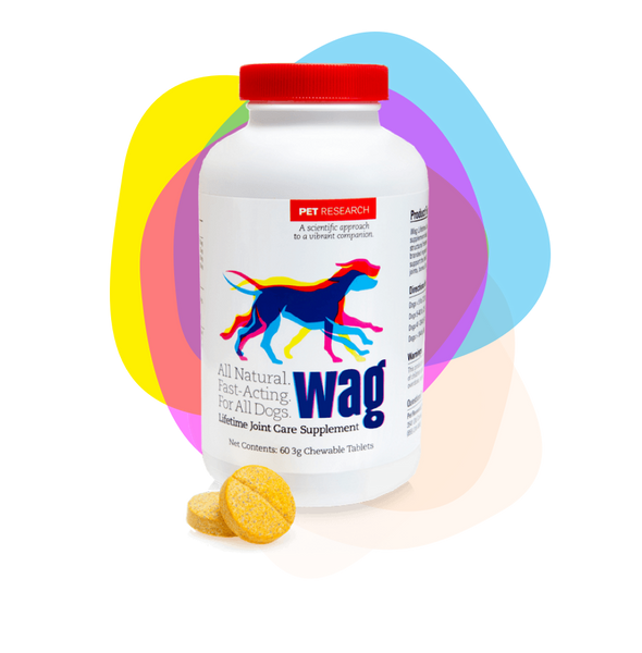 WAG Lifetime Joint Care natural dog joint supplement bottle by Pet Research, Inc.