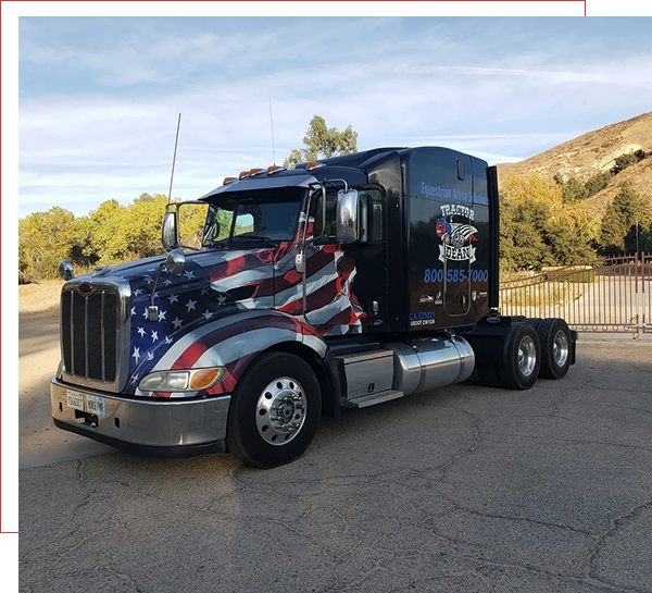 West Coast Footings patriotic semi truck hauling arena footing materials