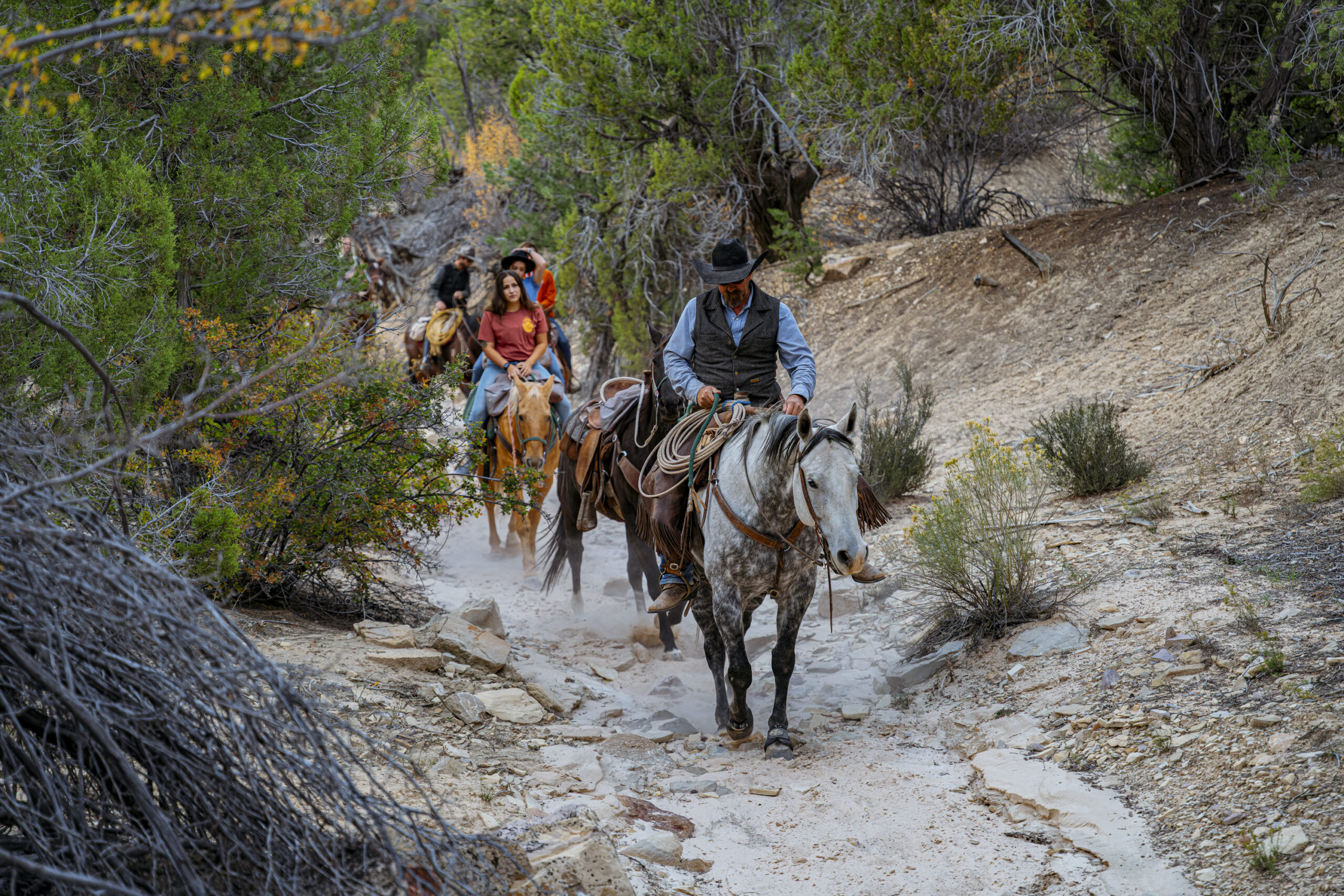 White Sands sunset horseback ride through red rock canyon scenery at Zion Ponderosa