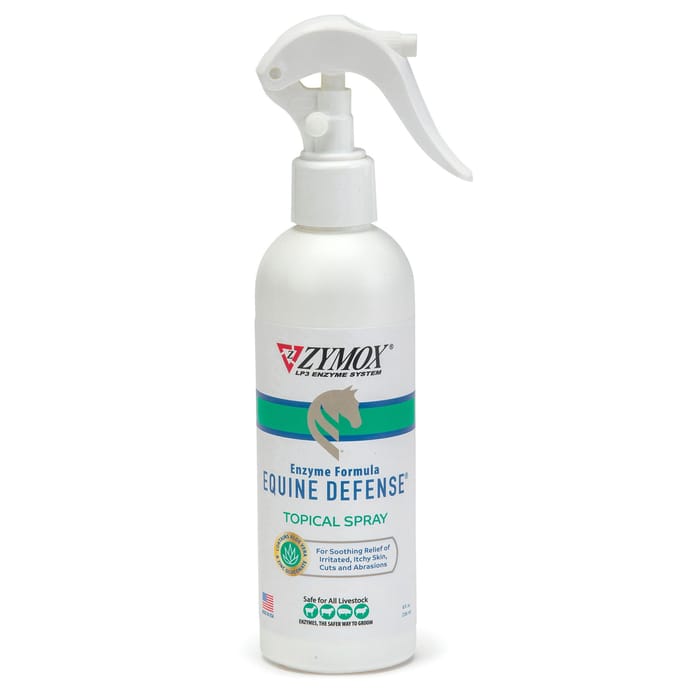 ZYMOX Equine Defense Enzymatic Spray 8 oz bottle for horse skin conditions, rain rot, scratches, and thrush