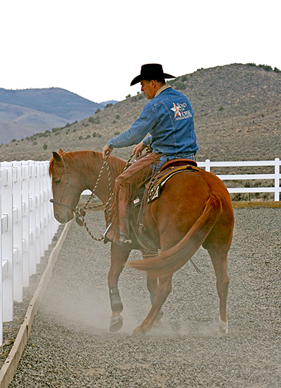 Initiate the turn with direct rein, neck rein and outside leg.