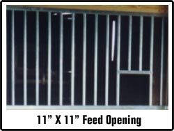 Feed Opening is 11 inches by 11 inches.